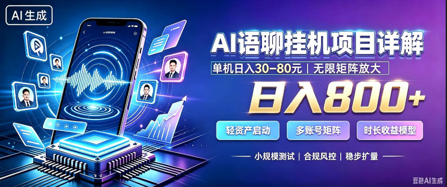 AI聊天挂G项目，日入800+，适用个人副业，支持工作室矩阵操作，放大收益【揭秘】-稀缺资源库