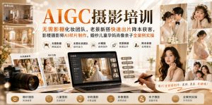 AIGC摄影培训｜无需影棚化妆团队，老景新搭快速出片降本获客，影楼摄影师AI样片制作，婚纱儿童孕妈肖像亲子全案例实操-稀缺资源库