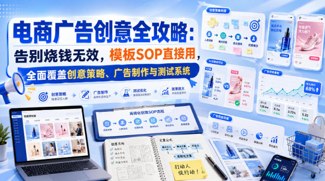 电商广告创意全攻略：告别烧钱无效，模板SOP直接用，全面覆盖创意策略、广告制作与测试系统【原创双语字幕】-稀缺资源库
