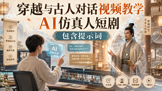 穿越与古人对话视频教学，AI仿真人短剧，包含提示词-稀缺资源库