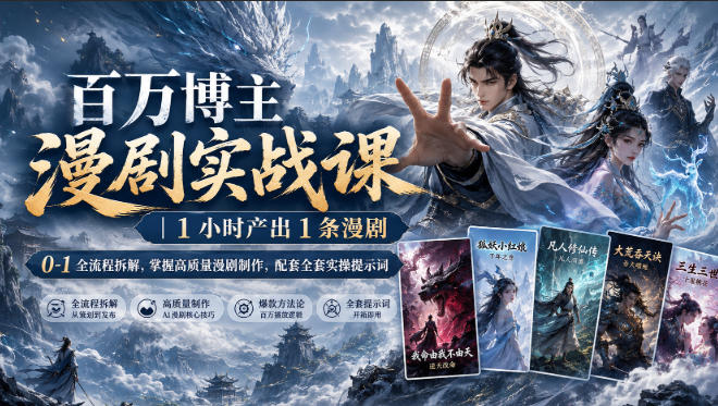 百万博主漫剧实战课｜1小时产出1条漫剧，0‑1全流程拆解，掌握高质量漫剧制作，配套全套实操提示词-稀缺资源库