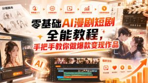 零基础AI漫剧短剧全能教程，从AI智能体搭建、文案脚本分镜、多平台AI生视频、剪映精修，覆盖全题材创作，手把手教你做爆款变现作品-稀缺资源库