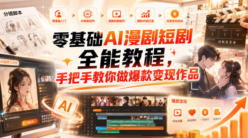 零基础AI漫剧短剧全能教程，从AI智能体搭建、文案脚本分镜、多平台AI生视频、剪映精修，覆盖全题材创作，手把手教你做爆款变现作品-稀缺资源库