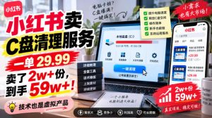 小红书卖C盘清理服务，一单29.99，卖了2w+份，技术也是虚拟产品-稀缺资源库