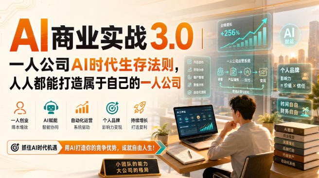 AI商业实战3.0｜一人公司AI时代生存法则，人人都能打造属于自己的一人公司-稀缺资源库