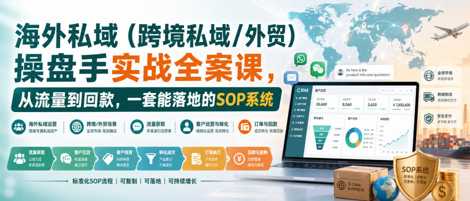 海外私域（跨境私域/外贸）操盘手实战全案课，从流量到回款，一套能落地的SOP系统-稀缺资源库