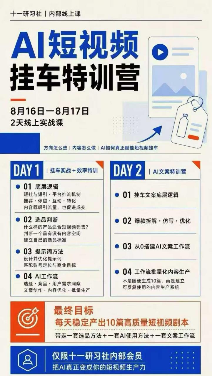 某社群8月16-17号线上课，AI短视频挂车特训营+AI文案特训，把AI真正变成你的短视频生产力-稀缺资源库