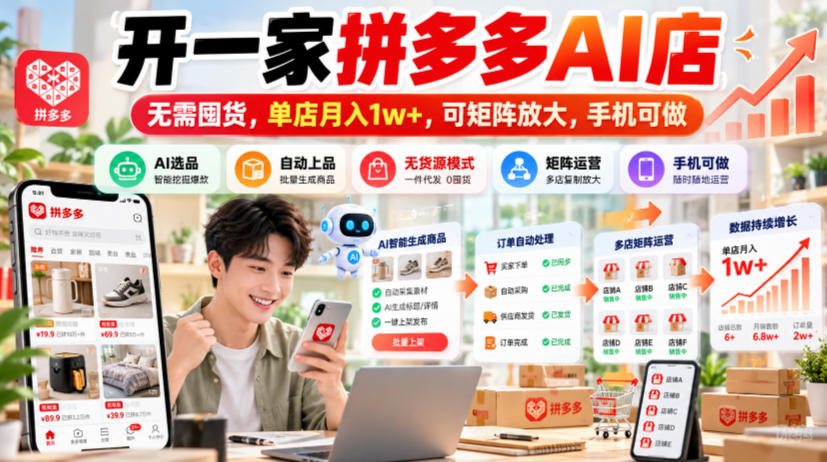 开一家拼多多AI店，无需囤货，单店月入1w+，可矩阵放大，手机可做【揭秘】-稀缺资源库