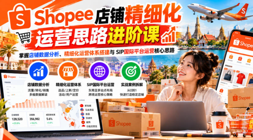 Shopee店铺精细化运营思路进阶课，掌握店铺数据分析、精细化运营体系搭建与SIP国际平台运营核心思路-稀缺资源库