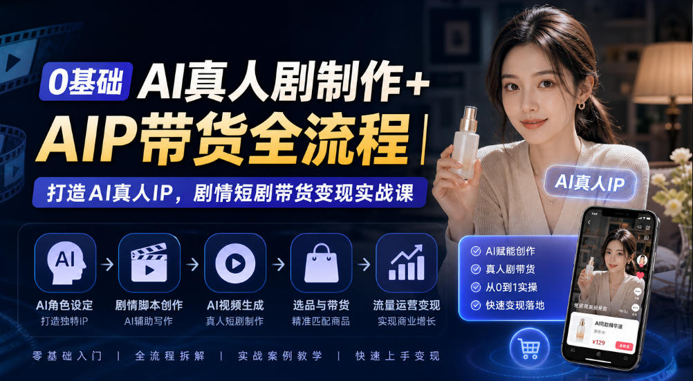 0基础AI真人剧制作+AIP带货全流程｜打造AI真人IP，剧情短剧带货变现实战课-稀缺资源库