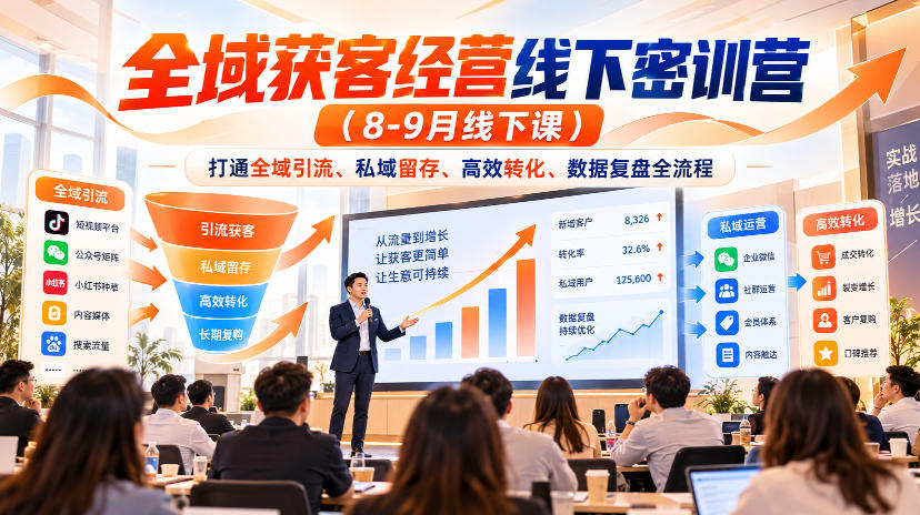 全域获客经营线下密训营（8-9月线下课），打通全域引流、私域留存、高效转化、数据复盘全流程-稀缺资源库