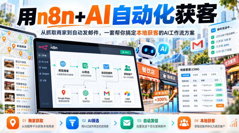 【无水印】用n8n+AI自动化获客，从抓取商家到自动发邮件，一套帮你搞定本地获客的AI工作流方案【原创双语字幕】-稀缺资源库