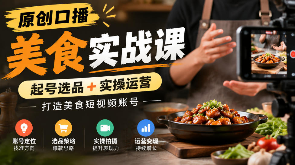 原创口播美食实战课，起号选品+实操运营，打造美食短视频账号-稀缺资源库