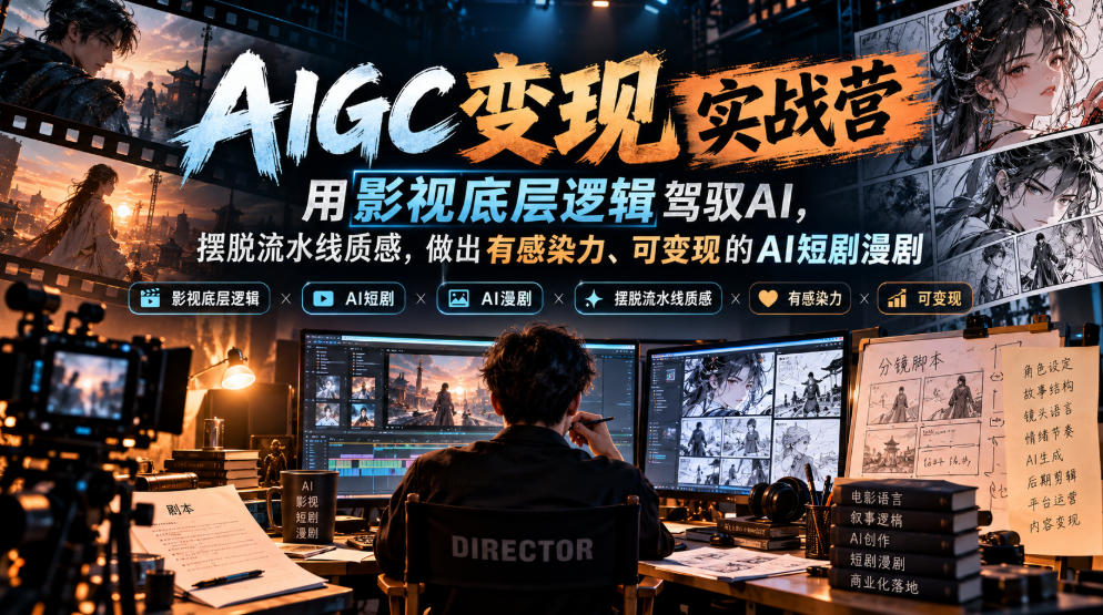AIGC变现实战营，用影视底层逻辑驾驭AI，摆脱流水线质感，做出有感染力、可变现的AI短剧漫剧-稀缺资源库