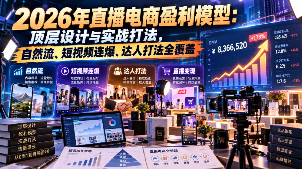 2026年直播电商盈利模型：顶层设计与实战打法，自然流、短视频连爆、达人打法全覆盖-稀缺资源库