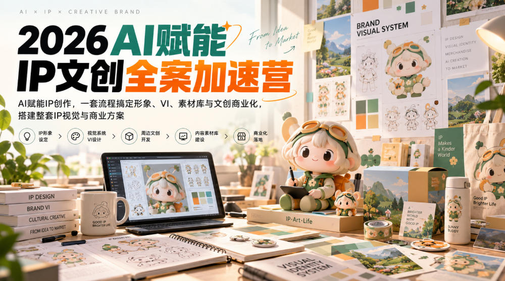 2026AI赋能ip文创全案加速营，AI赋能IP创作，一套流程搞定形象、VI、素材库与文创商业化，搭建整套IP视觉与商业方案-稀缺资源库