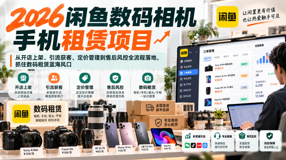 2026闲鱼数码相机手机租赁项目，从开店上架、引流获客、定价管理到售后风控全流程落地，抓住数码租赁蓝海风口-稀缺资源库