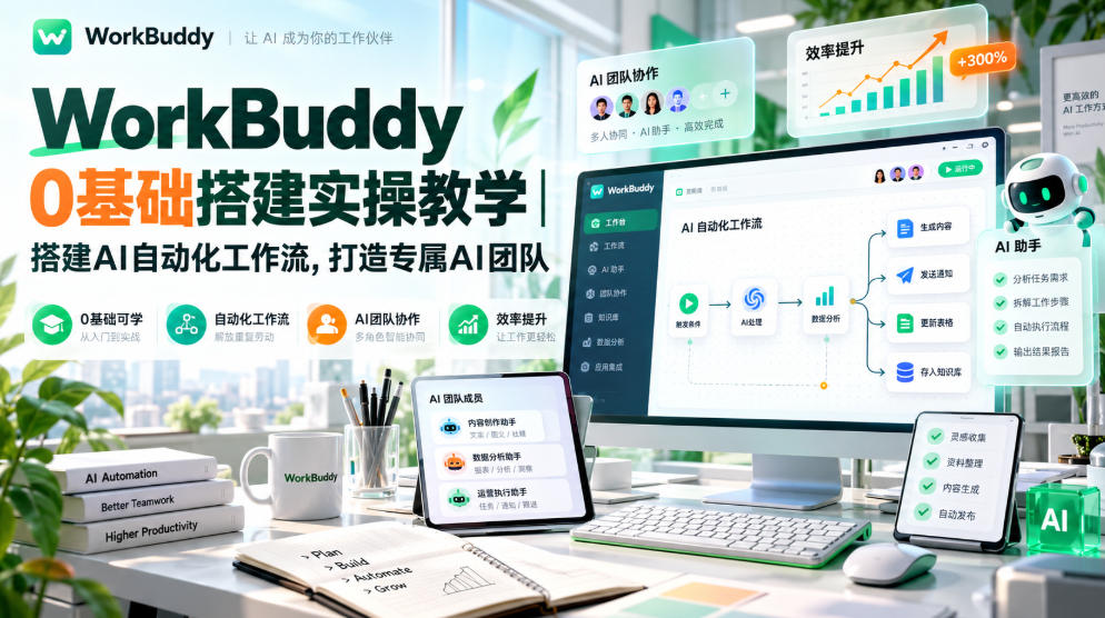 WorkBuddy 0基础搭建实操教学｜搭建AI自动化工作流，打造专属AI团队-稀缺资源库