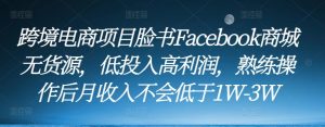 跨境电商项目脸书Facebook商城无货源,低投入高利润,熟练操作后月收入不会低于1W-3W-稀缺资源库