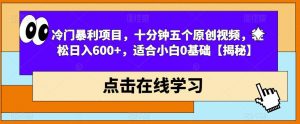 冷门暴利项目，十分钟五个原创视频，轻松日入600+，适合小白0基础【揭秘】-稀缺资源库