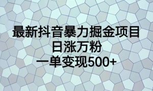 最新抖音暴力掘金项目，日涨万粉，一单变现500+【揭秘】-稀缺资源库