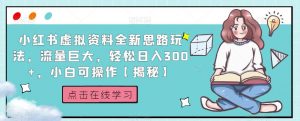 小红书虚拟资料全新思路玩法,流量巨大,轻松日入300+,小白可操作【揭秘】-稀缺资源库