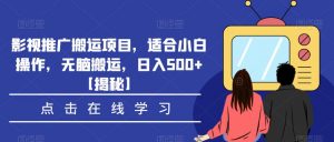 影视推广搬运项目，适合小白操作，无脑搬运，日入500+【揭秘】-稀缺资源库