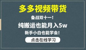 多多视频带货，备战双十一，纯搬运也能月入5w，新手小白也能学会-稀缺资源库
