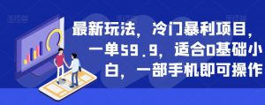 最新玩法，冷门暴利项目，一单59.9，适合0基础小白，一部手机即可操作【揭秘】-稀缺资源库