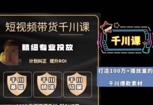 短视频带货-千川专业投放课,精细化专业投放,计划纠正,提升ROI-稀缺资源库
