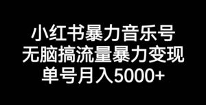 小红书暴力音乐号，无脑搞流量暴力变现，单号月入5000+-稀缺资源库