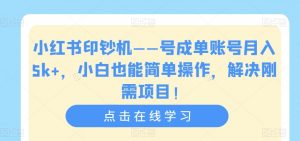 小红书印钞机——号成单账号月入5k+,小白也能简单操作,解决刚需项目【揭秘】-稀缺资源库