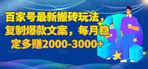 百家号最新搬砖玩法,复制爆款文案,每月稳定多赚2000-3000+【揭秘】-稀缺资源库