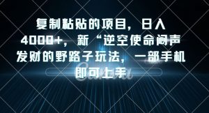 复制粘贴的项目,日入4000+,新“逆空使命“闷声发财的野路子玩法,一部手机即可上手-稀缺资源库