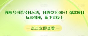 视频号书单号日玩法，日收益1000+！爆款项目玩法揭秘，新手直接干【揭秘】-稀缺资源库