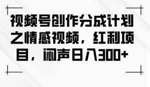 视频号创作分成计划之情感视频，红利项目，闷声日入300+-稀缺资源库