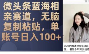 微头条蓝海相亲赛道,无脑复制粘贴,单账号日入100+-稀缺资源库