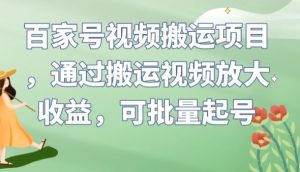 百家号视频搬运项目，通过搬运视频放大收益，可批量起号【揭秘】-稀缺资源库