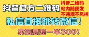价值3000的技术！抖音二维码直跳微信！站内无限发不违规！-稀缺资源库