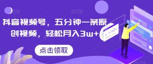抖音视频号，五分钟一条原创视频，轻松月入3w+【独家秘诀，传授赚钱方法】【揭秘】-稀缺资源库