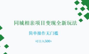 同城相亲项目变现全新玩法，简单操作无门槛，可日入500+【揭秘】-稀缺资源库