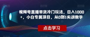 视频号直播带货冷门玩法，日入1000+，小白专属项目，从0到1实战教学【揭秘】-稀缺资源库
