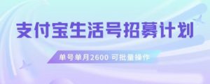 支付宝生活号作者招募计划，单号单月2600，可批量去做，工作室一人一个月轻松1w+【揭秘】-稀缺资源库