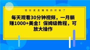 每天观看30分钟视频，一月躺赚1000+美金！保姆级教程，可放大操作【揭秘】-稀缺资源库