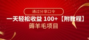 薅羊毛项目，靠分享口令，一天轻松收益100+【附教程】【揭秘】-稀缺资源库