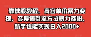靠炒股教程，高客单价暴力变现，多渠道引流方式暴力涨粉，新手也能实现日入2000+【揭秘】-稀缺资源库