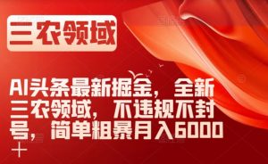 AI头条最新掘金，全新三农领域，不违规不封号，简单粗暴月入6000＋【揭秘】-稀缺资源库