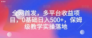 全网首发，多平台收益项目，0基础日入500+，保姆级教学实操落地【揭秘】-稀缺资源库