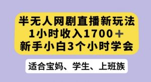 半无人网剧直播新玩法，1小时收入1700+，新手小白3小时学会【揭秘】-稀缺资源库