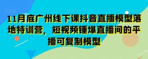 11月底广州线下课抖音直播模型落地特训营，短视频锤爆直播间的平播可复制模型-稀缺资源库